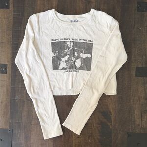 Brandy Melville White Graphic Tee with Navy Print